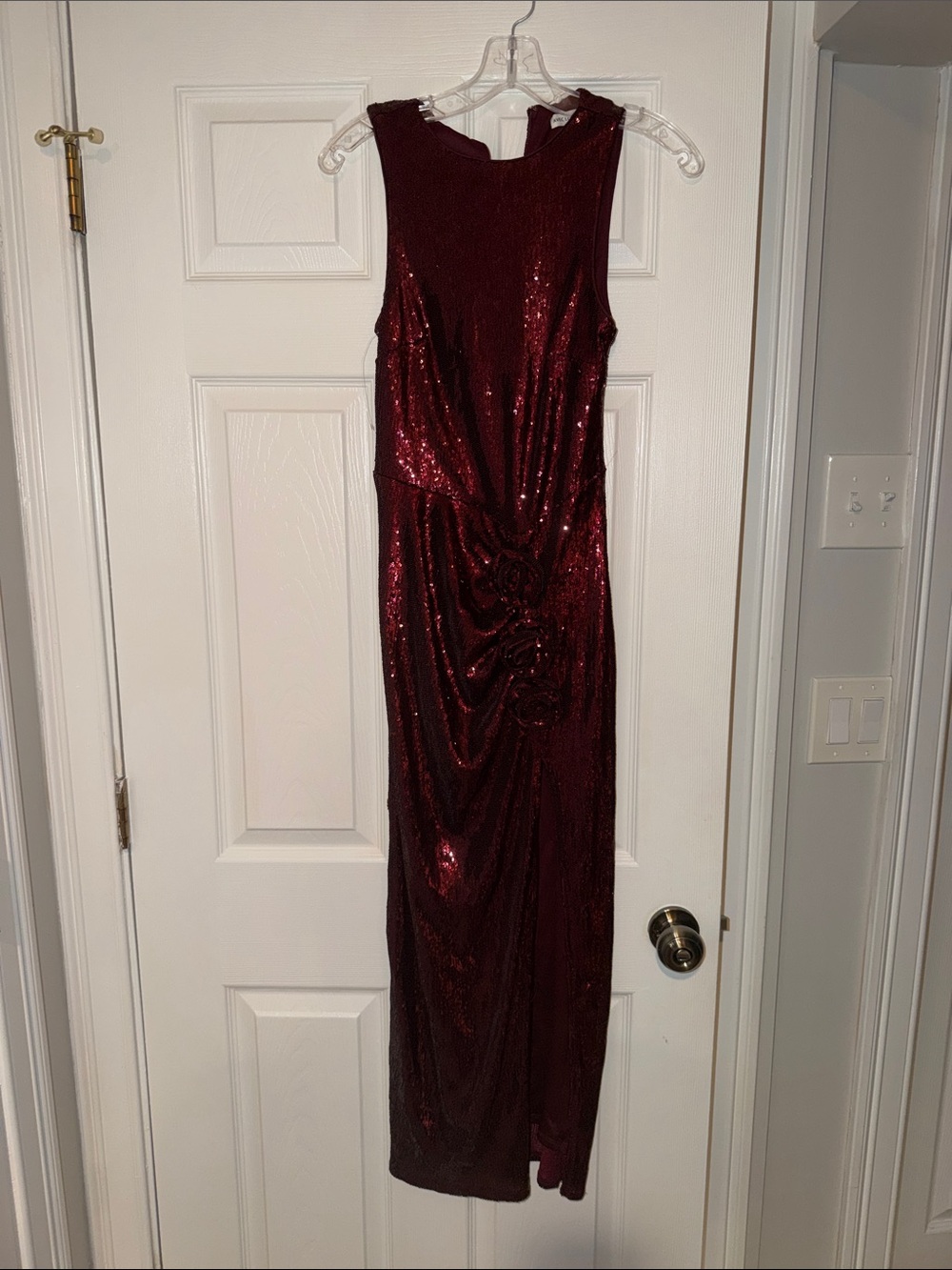 Avec Les Filles Burgundy Sequin Maxi Dress